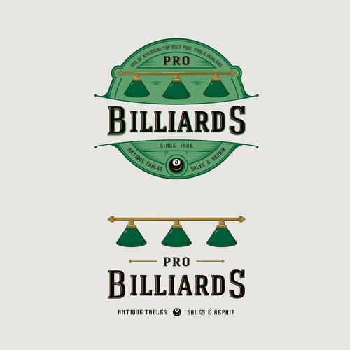 Logo concept for one of the largest used pool table and antique brunswick pool table dealers in the United States.