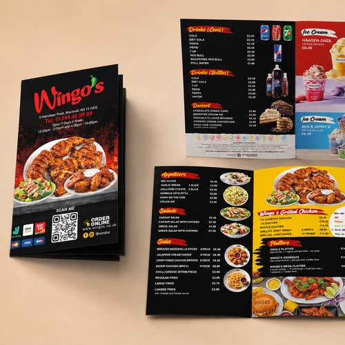 Wingo's A5 Trifold Double-Sided Fast Food Menu / Price List Desi