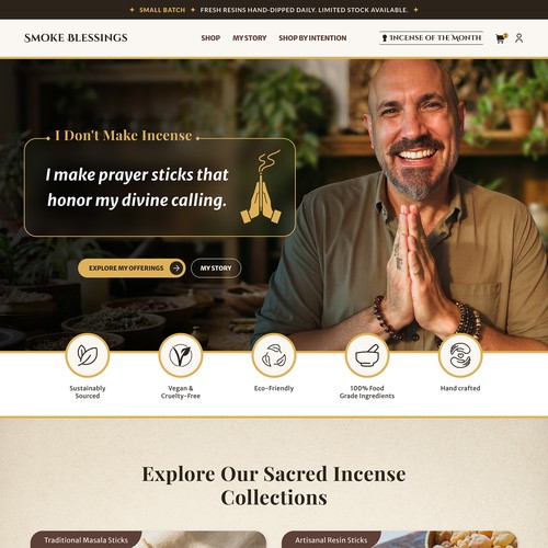 Shopify homepage for SmokeBlessings incense brand