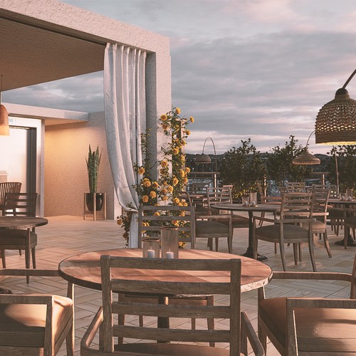 3d Rendering of a roof garden cafe