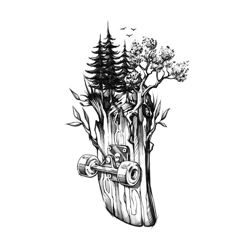 Skateboard and Nature tattoo