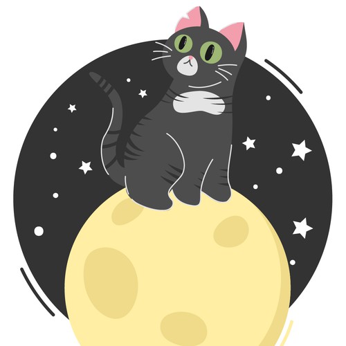 Illustration Cat "Gus" climb to the moon