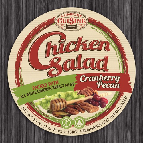 Create a captivating delicious label for our cranberry pecan chicken salad