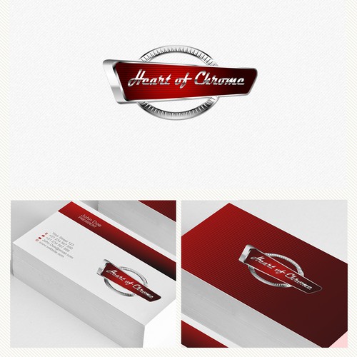 logo & business card for Heart of Chrome - awesome hot--rod and classic car shop