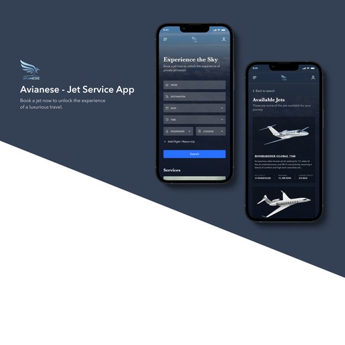 Avianese - Jet Service App design