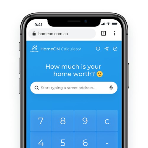 Web app design for the home value calculator powered by AI