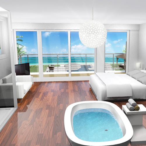 Illustrations of modern, luxury, oceanfront vacation home