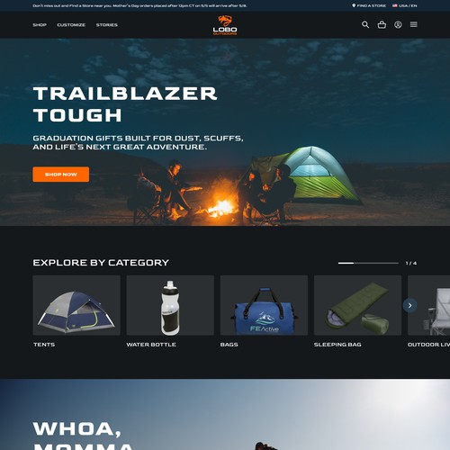 Web design for Shopify outdoor gear store