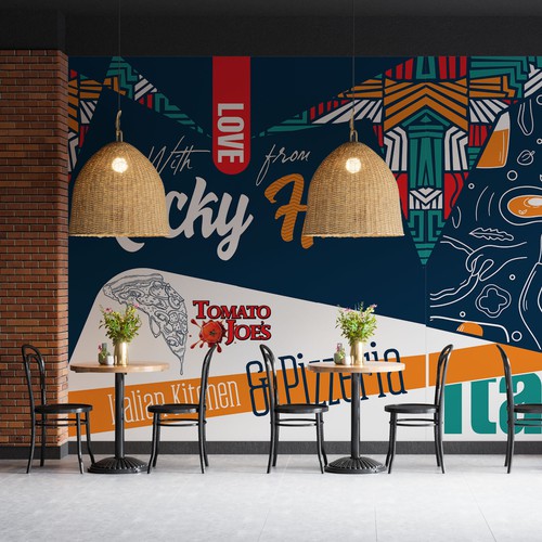 Wall Mural Designed for Tomato Joes Pizza Restaurant in USA