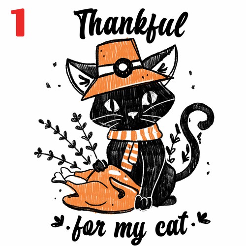 Thanksgiving Cat Theme Illustration