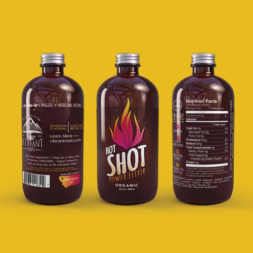 Redesign of Vibrant Roots Hot Shots - a power elixirs
