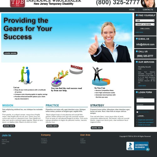 Website focused on a New Jersey insurance product