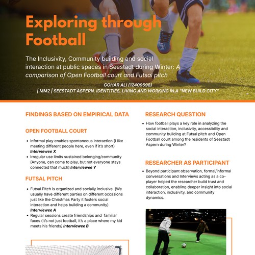 Exploring through Football the inclusivity, community building and social interaction at public spaces in Seestadt during Winter: A comparison of Open Football court and Futsal pitch