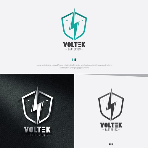 blue thunder in shield logo concept for Voltek Batteries