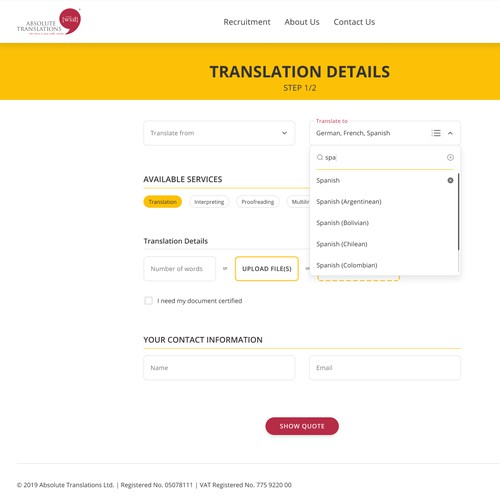 Responsive web app design for a professional translation company