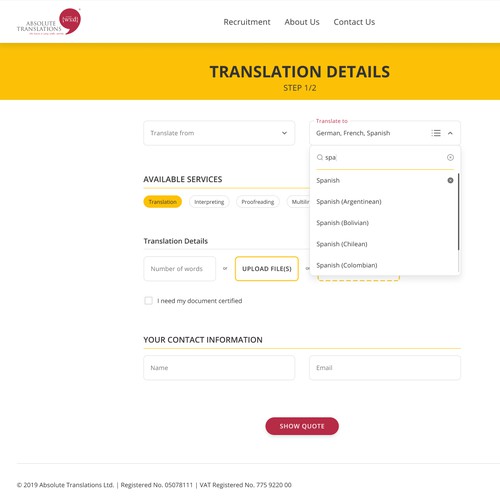 Responsive web app design for a professional translation company