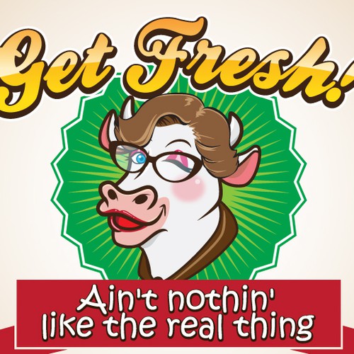 Create a cartoon logo of a flirtatious cow for GetFreshBaby.com  selling whipped cream dispensers