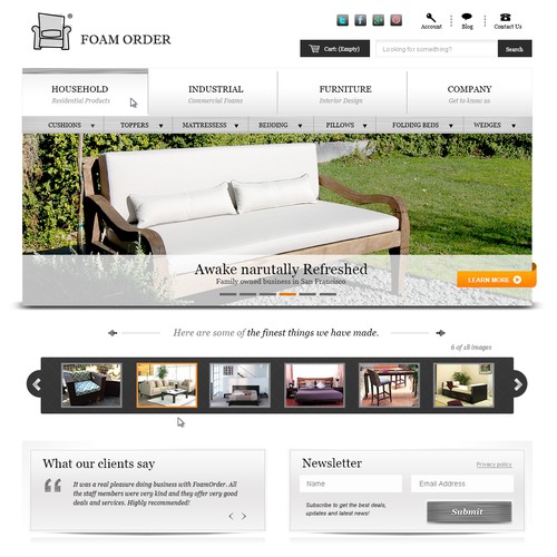 New home page design for Foam Order.com