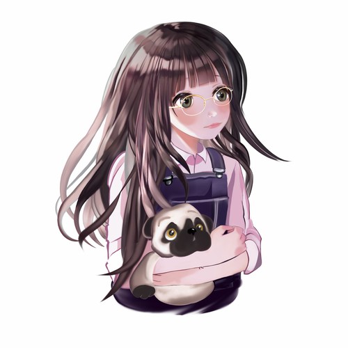 Girl with a Pug - Anime style Illustration