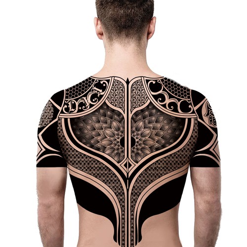 Body armour tattoo design with Judaism symbols.