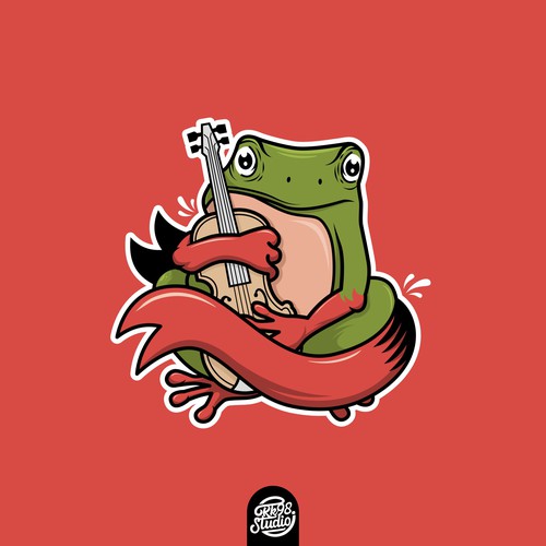 Illustration of a frog holding a violin