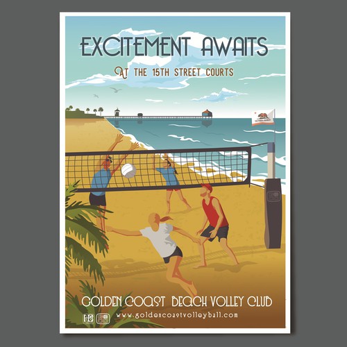 Stunning retro poster to advertise a beach volleyball club