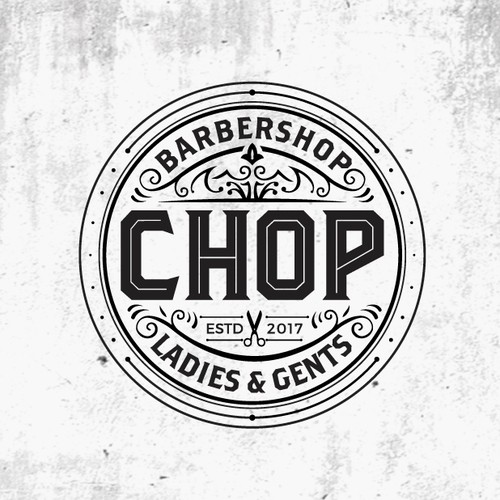 A badge type logo of Chop Barbershop..