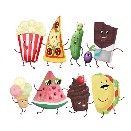Fun snack food characters illustration