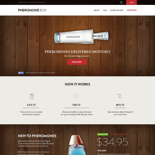 Homepage for a Cologne (Pheromone) Subscription Box Website