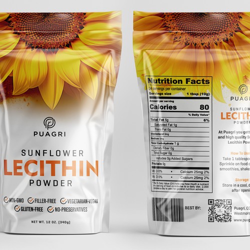 Sunflower Lecithin Powder standup pouch packaging design