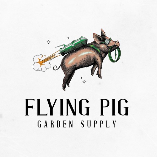 Flying pig logo design for Garden supply