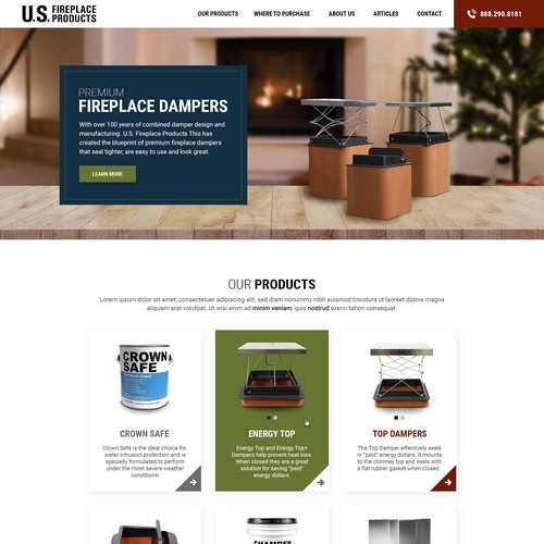 Homepage redesign for US Fireplace Products