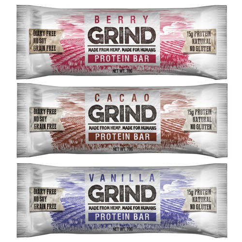 Create a standout SNACK BAR packaging for GRIND