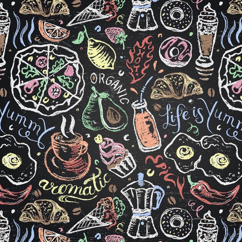 Food and drink seamless pattern