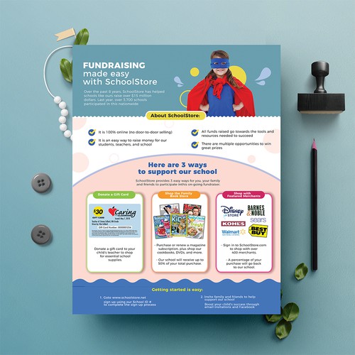 Design a fun flyer and envelope to help schools raise money!