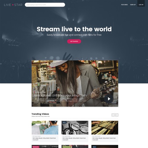 Home page design for a streaming company