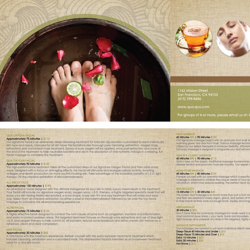 Create a Massage and Facial Menu for QUA SPA