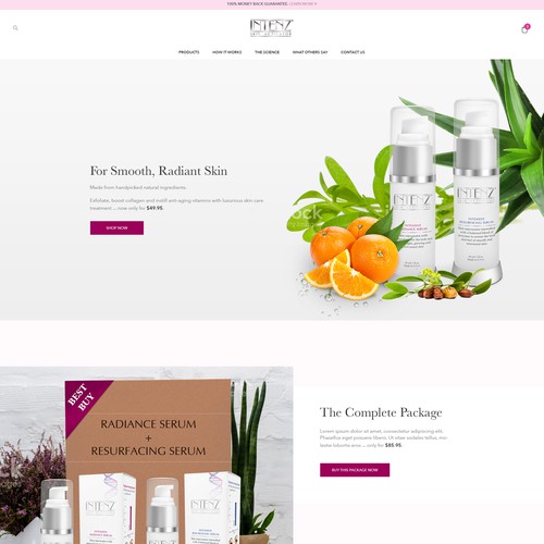 Homepage design for anti-aging serum