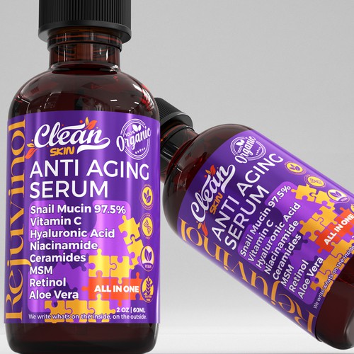 Organic Anti Aging Serum Packaging & Label Design For Cleannutra Skin 