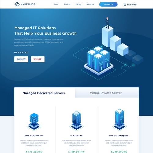 Landing page for Data center service provider