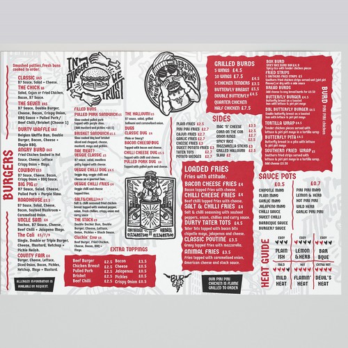 Menu for burger restaurant