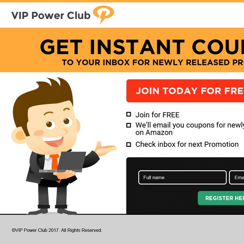 Landing Page design for VIP Power Club