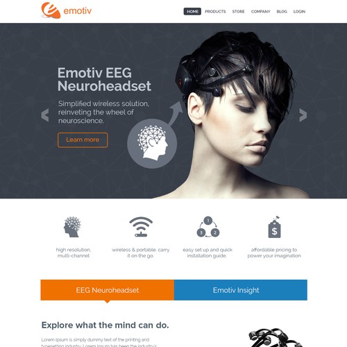 Emotiv EEG Neuro Headset Web Site design