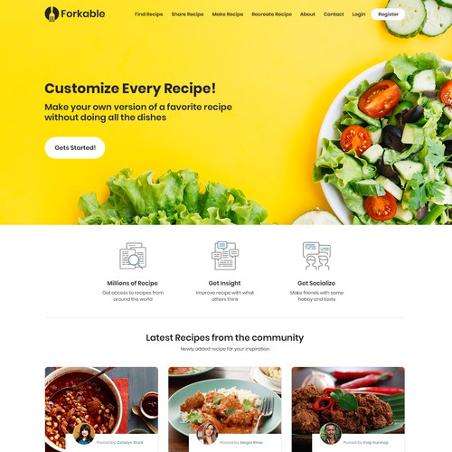 Website Design for Food Recipes Online Sharing.