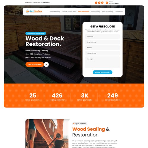 Homepage for a Wood Restoration and Sealing Company