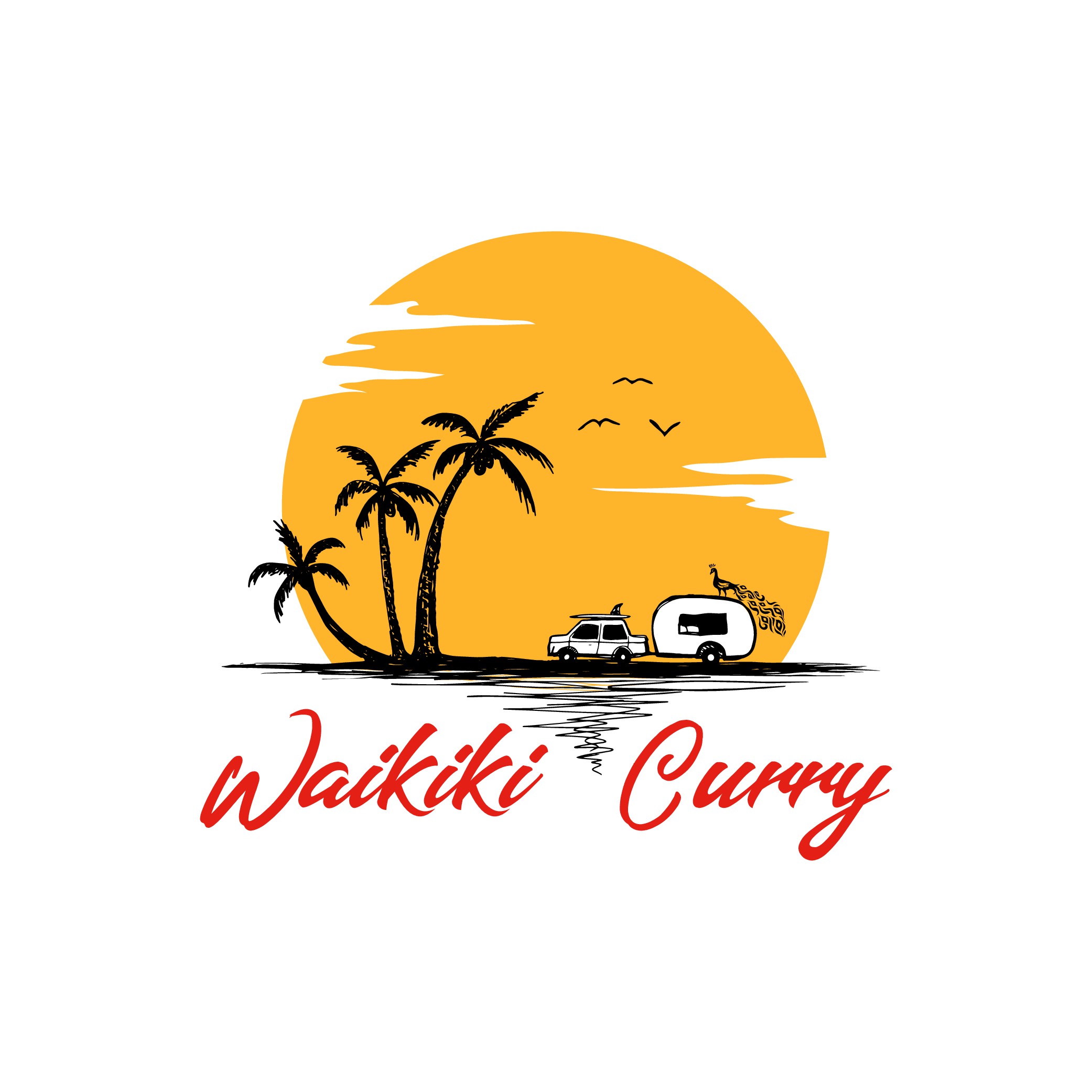 Aloha！Waikiki冲浪+印度咖喱。我们的烹饪天堂需要您的徽标爱。