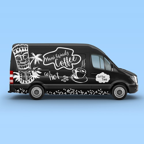 Hand-Drawn Chalkboard Style Van Wrap for Maui Grindz Coffee
