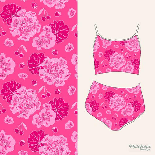 Hot Pink Geranium Print for Swimwear