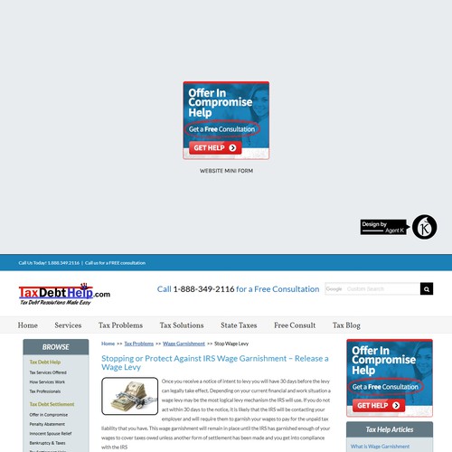 Web Mini Form Design for TaxDebtHelp