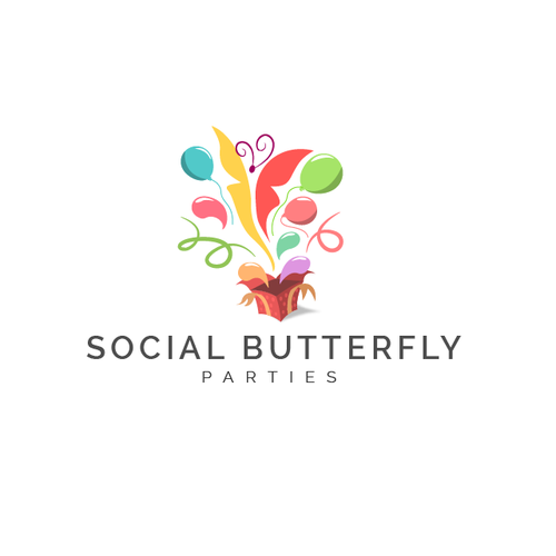 Create a logo that encompasses a young yet sophisticated logo for Social Butterfly Parties